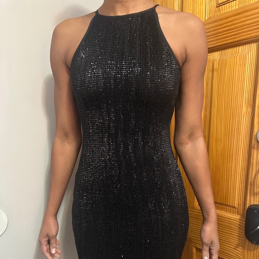 Black Sequin Dress with back slit, size 6 Tall